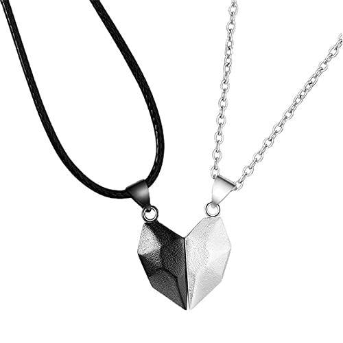 2-Piece Black and Silver Couples Pendant Necklace